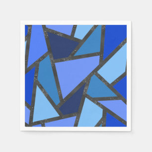 Serviette En Papier Tons de motif en vitrail bleu