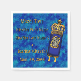 Serviette En Papier Torah Bat mitzvah sur marbre bleu Personnalisé