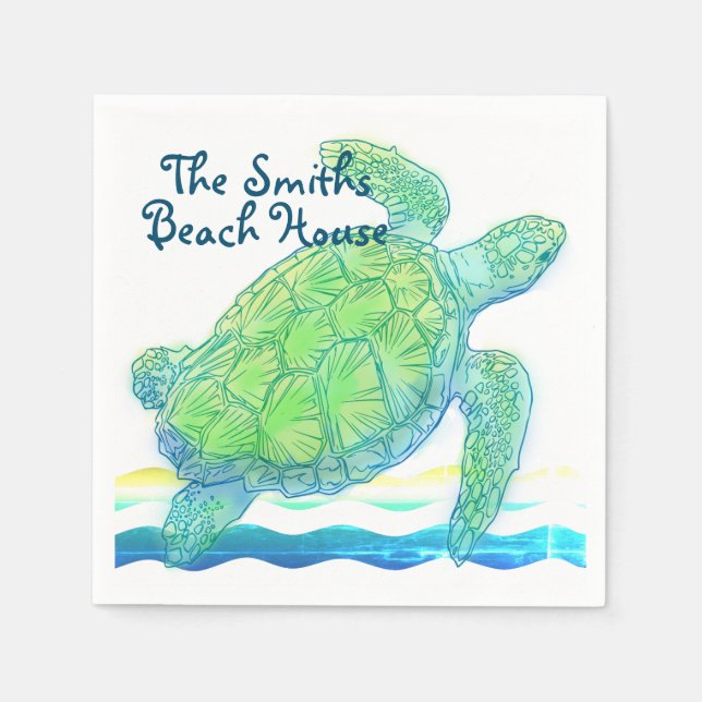 Serviette En Papier Tortue bleue et verte (Devant)