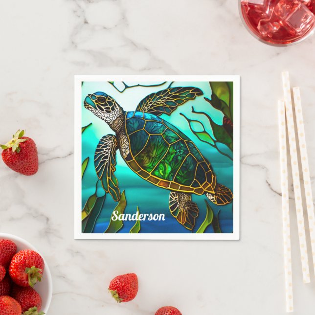 Serviette En Papier Tortue côtière Tropical Turquoise Bleu Vert (En situation)