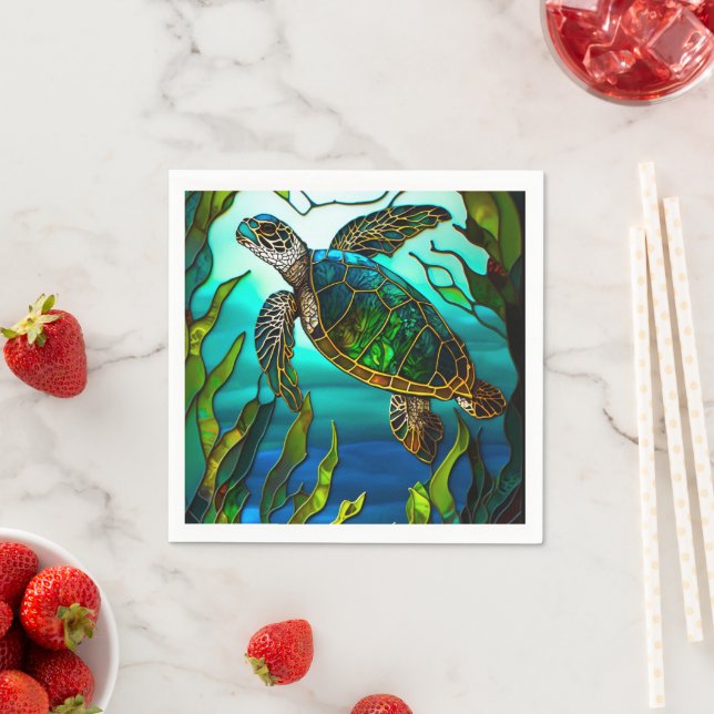 Serviette En Papier Tortue côtière Tropical Turquoise Bleu Vert (En situation)