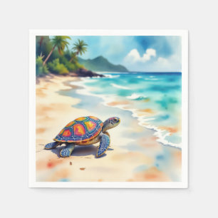 Serviette En Papier Tortue de mer à l'aquarelle sur une plage