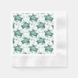 Serviette En Papier tortue de mer à l'aquarelle verte motif bleu anima