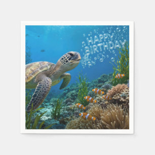 Serviette En Papier Tortue de mer avec bulles d'anniversaire