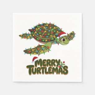 Serviette En Papier Tortue de mer Chapeau du Père Noël Lumières de Noë