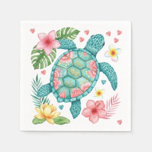 Serviette En Papier Tortue de mer et fleurs tropicales