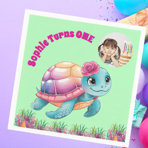 Serviette En Papier Tortue de mer florale sous la mer Fille Anniversai