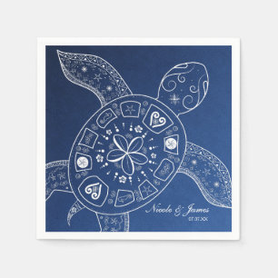 Serviette En Papier Tortue de mer hawaïenne blanche sur mariage de pla