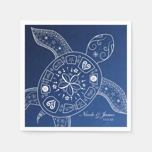 Serviette En Papier Tortue de mer hawaïenne blanche sur mariage de pla (Devant)