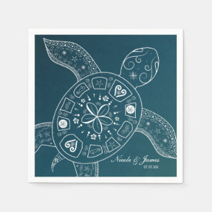 Serviette En Papier Tortue de mer hawaïenne blanche sur mariage de pla
