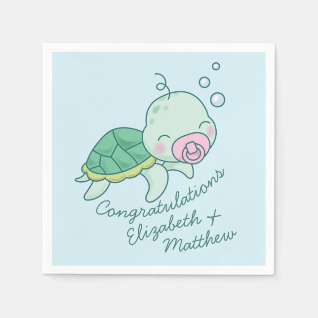 Serviette En Papier Tortue de mer mignonne Baby shower Kawaii Rose Gir (Devant)