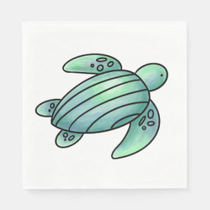 Serviette En Papier tortue de mer peinte à l'aquarelle dessin animé bl