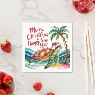 Serviette En Papier Tortue de Noël au paradis