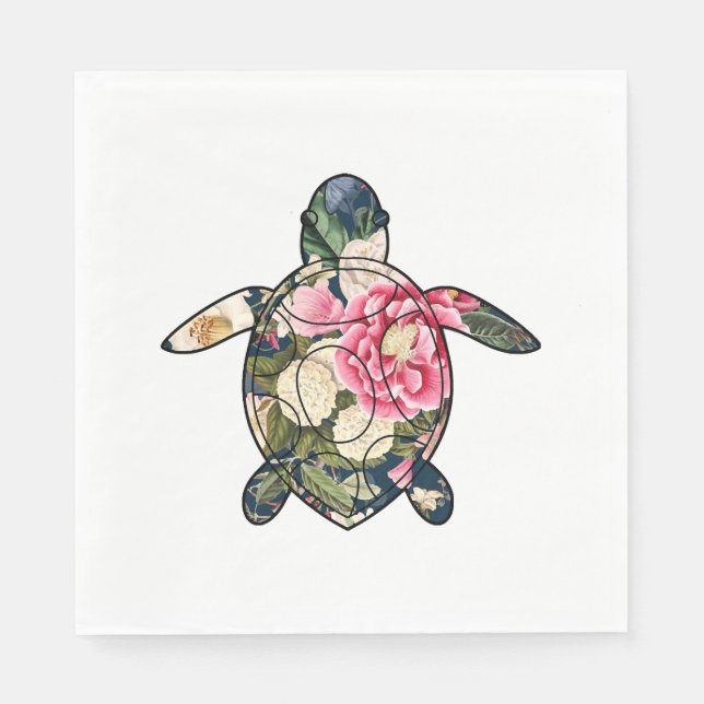 Serviette En Papier Tortue marine floral (Devant)