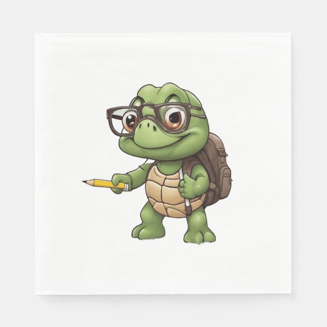 Serviette En Papier Tortue rentre à l'école (Devant)