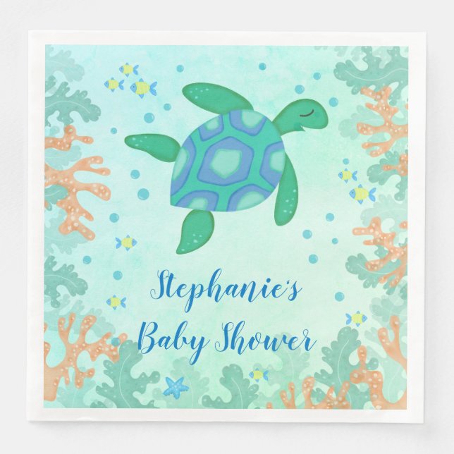 Serviette En Papier Tortue Sous Le Baby shower Marin (Devant)