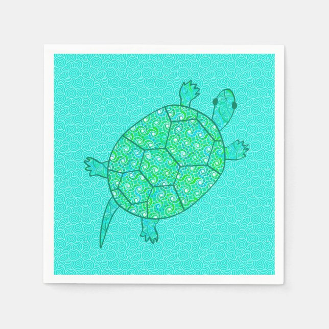 Serviette En Papier Tortue tourbée arabesque - nuances de vert (Devant)