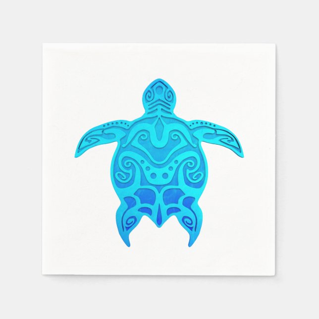 Serviette En Papier Tortue tribale bleue (Devant)