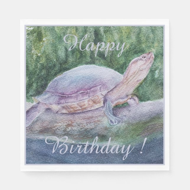 Serviette En Papier Tortue tropicale Bonne fête d'anniversaire (Devant)