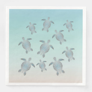 Serviette En Papier Tortues Argentées Style Plage