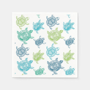Serviette En Papier Tortues bleue et verte