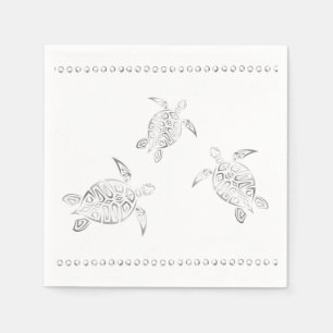 Serviette En Papier Tortues de mer argentées blanches