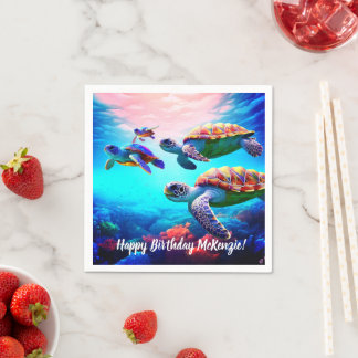 Serviette En Papier Tortues de mer colorées dans Coral Reef