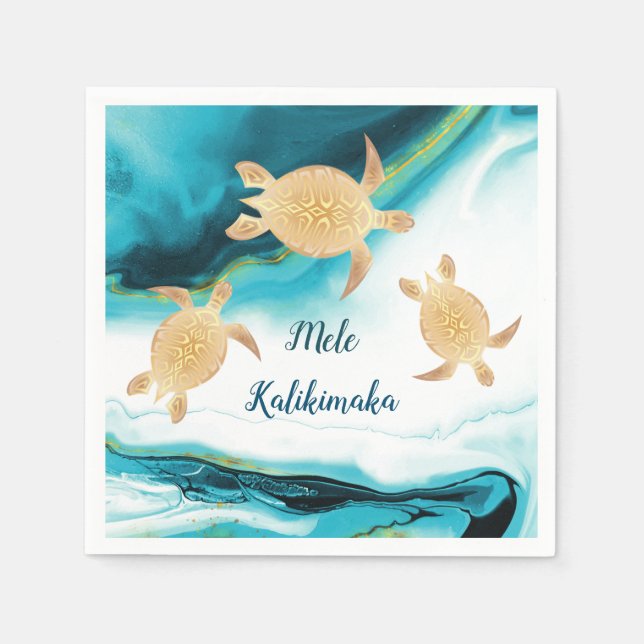 Serviette En Papier Tortues de mer d'or | Mele Kalikimaka | Noël (Devant)