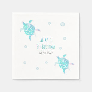 Serviette En Papier Tortues Enfants Sous L'eau Aquarelle Pastel Fête