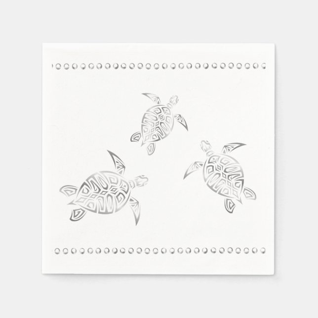 Serviette En Papier Tortues marines argentées Côte blanche (Devant)