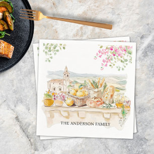 Serviette En Papier Toscane Méditerranée Italie aquarelle monogrammée