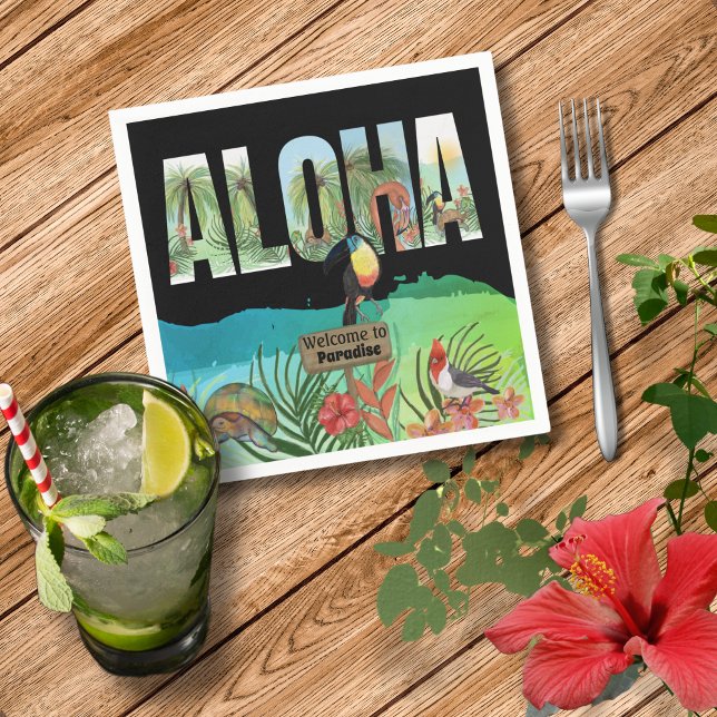 Serviette en papier Toucan Paradis Tropical Aloha (Aloha Tropical Paradise Toucan Paper Napkin)