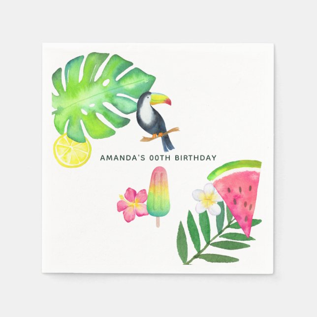 Serviette En Papier Toucan Tropical Watercolor Summer Party (Devant)