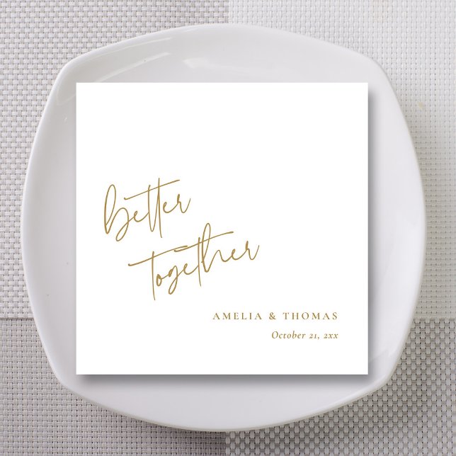 Serviette En Papier Touche élégante : Mariage de script Gold personnal (Elegant 'Better Together' Gold Script Wedding Napkins)