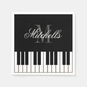 Serviette En Papier Touches de piano à queue noir et blanc monogramme 