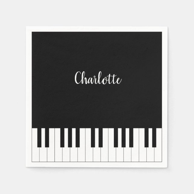 Serviette En Papier Touches de piano noir et blanc avec nom personnali (Devant)