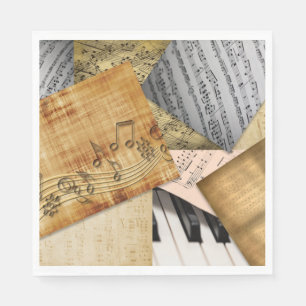 Serviette En Papier Touches de piano vintage antiques et partitions