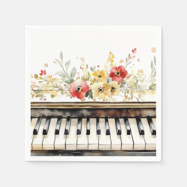 Serviette En Papier Touches et fleurs de piano (Devant)