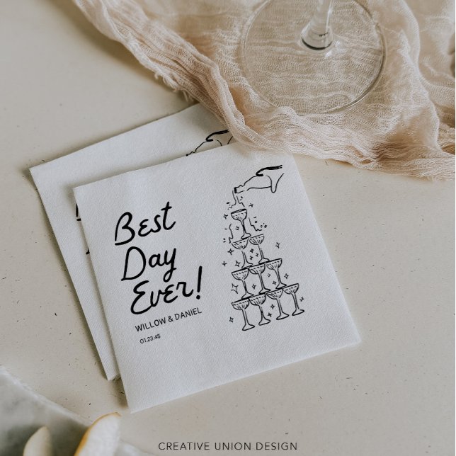 Serviette En Papier Tour Champagne Dessinée à la main Meilleur jour ja (Créateur téléchargé)