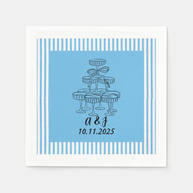 Serviette En Papier Tour de champagne bleu et blanc (Devant)