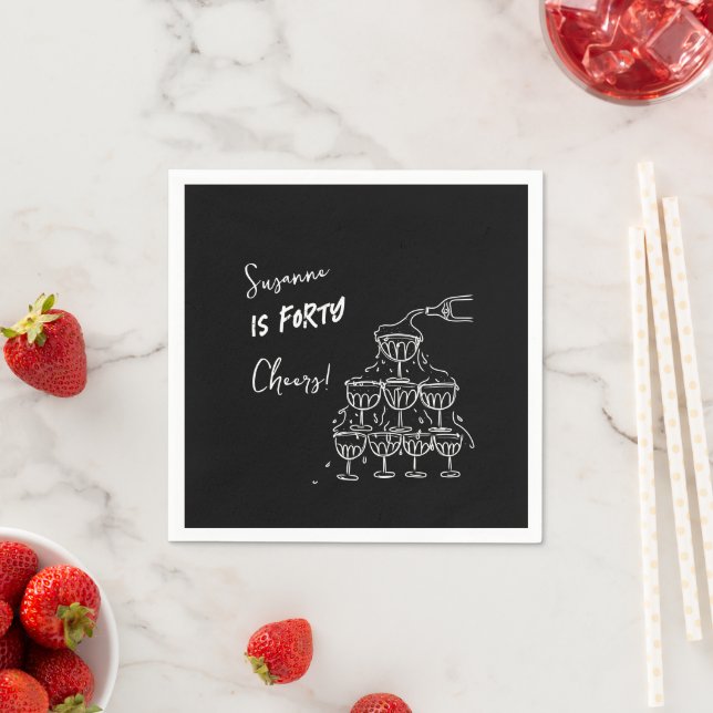 Serviette En Papier Tour de champagne funky pour les 40 ans (En situation)