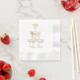 Serviette En Papier Tour de champagne Noms personnalisés Mariage II
