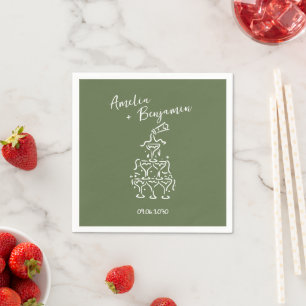 Serviette En Papier Tour de Champagne rétro manuscrit Mariage
