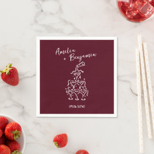 Serviette En Papier Tour de Champagne rétro manuscrit Mariage