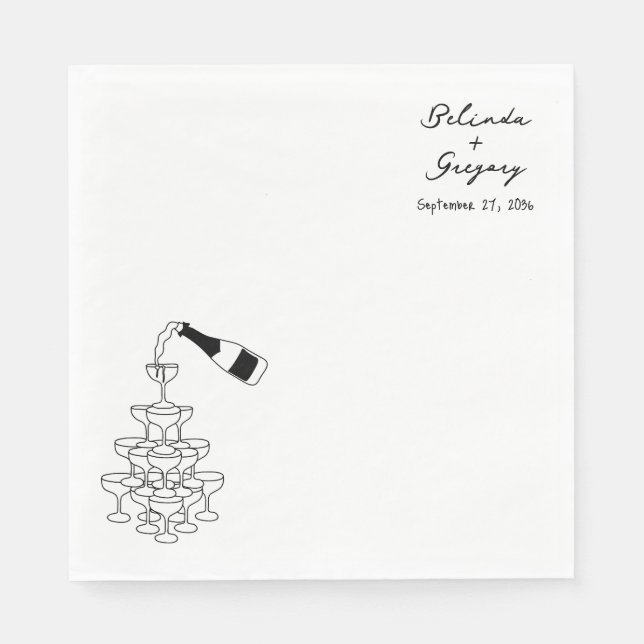 Serviette En Papier Tour de vin mousseux personnalisé Doodles Mariage (Devant)