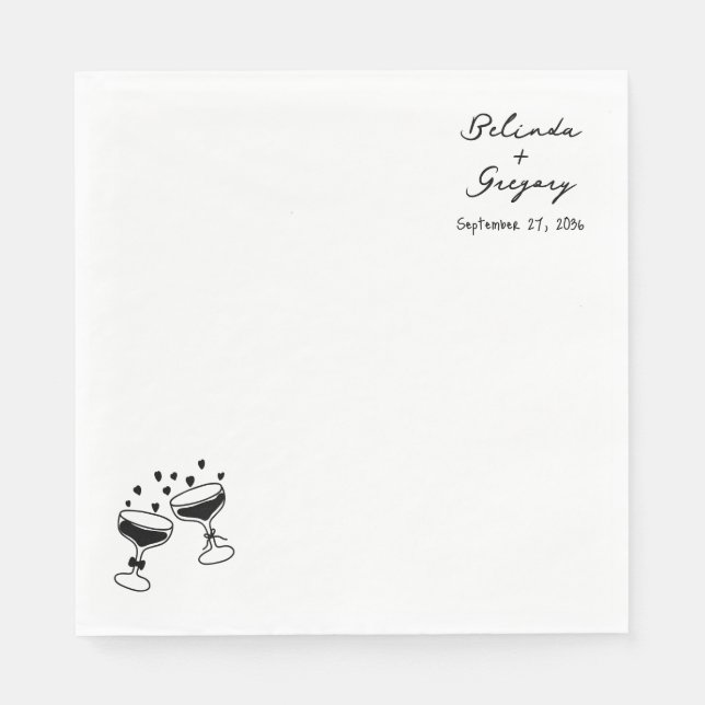Serviette En Papier Tour de vin pétillant personnalisé Doodles Mariage (Devant)