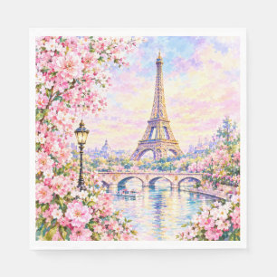 Serviette En Papier Tour Eiffel aquarelle florale rose Paris française