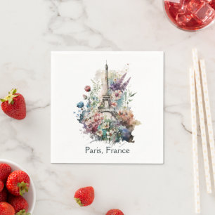 Serviette En Papier Tour Eiffel aquarelle florales Paris France