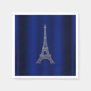 Serviette En Papier Tour Eiffel Argent Bleu Royal Mariage Chic Paris