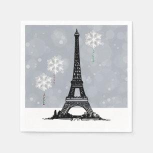 Serviette En Papier Tour Eiffel d'hiver, Balloirs à flocons de neige N